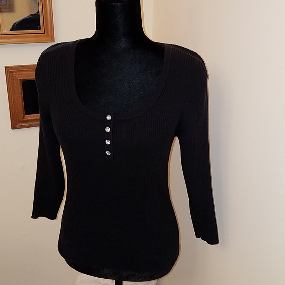 BOSTON PROPER Scooped Neck Ribbed Sweater